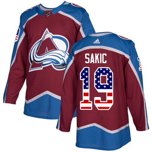 Adidas Avalanche #19 Joe Sakic Burgundy Home Authentic USA Flag Stitched NHL Jersey
